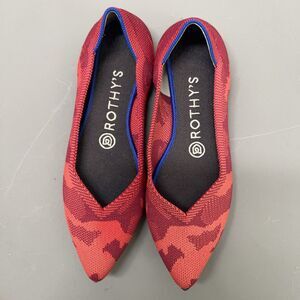 Rothy's The Point Women 6.5 Red Camo Flat Ballet Flats Knit Washable